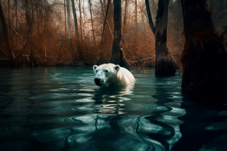 Polar bear lake swim. Winter animal north polar bear wild. Generate Aiの素材