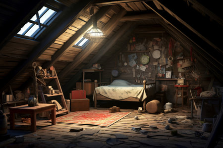 House wooden attic. Family home floor interior wood design. Generate Aiの写真素材