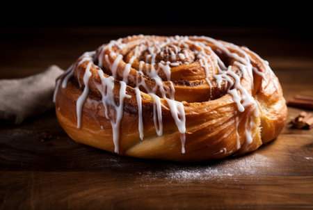 Cinnamon bun food milk cream. Recipe dessert traditional snack home. Generate Ai