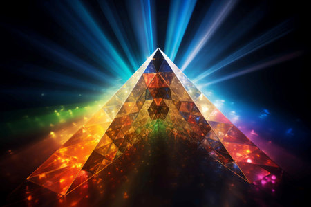 Rainbow prism lights illumination. Multicolored crystal vibrant reflection bright. Generate aiの写真素材