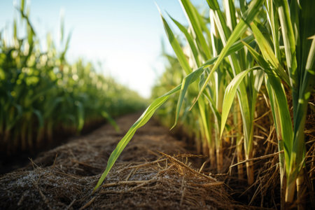 Sugarcane green plant field farm. Fresh natural rural plantation harvest. Generate Aiの写真素材
