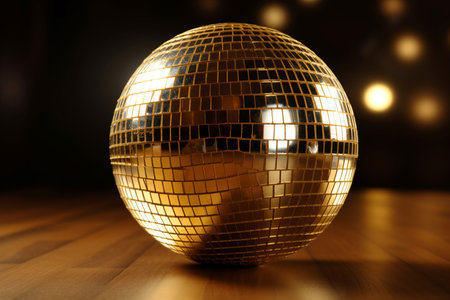 Shiny golden disco ball decoration. Radiant sparkle gleaming night club decorative sphere. Generate aiの素材