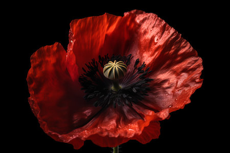 Red poppy flower. Summer floral art leaf plant. Generate Aiの素材