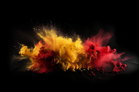 Red yellow powder explosion. Explode art colorful ash creative. Generate Aiの素材