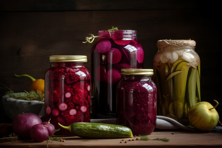 Homemade pickles beetroot. Kitchen winter vegetarian winter jar. Generate Aiの素材