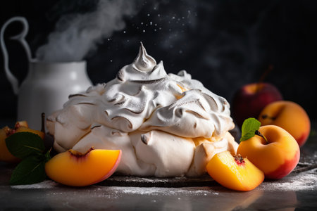 Peach meringue fruits. Cream summer dessert sugar sweet. Generate Aiの素材