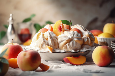 Peach meringue fruits snack calories. Creme pastry food pie orange. Generate Aiの素材