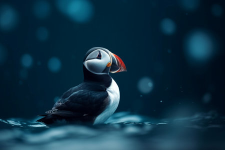 Atlantic wildlife puffins bird. Oceanic aqua bird with black and white feathers. Generate aiの素材