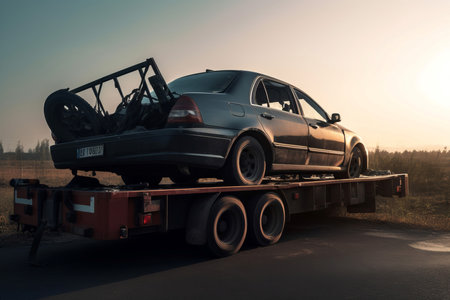 Car tow truck. Transport traffic automobile trouble crash. Generate AIの素材