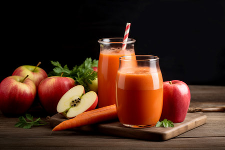 Carrot apple smoothie glass fresh juice. Nature leaf detox organic juicy. Generate AIの素材