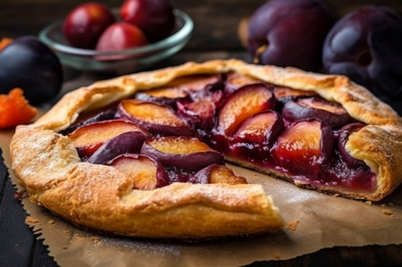 Galette pie plums fruit. Cuisine round meal vegan crispy. Generate AIの素材