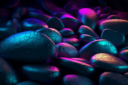 Fantasy stones neon galaxy. Round portal ancient digital. Generate Aiの素材