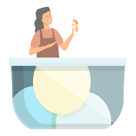 Ice cream girl seller icon cartoon vector. Teenager first job. Customer rankのイラスト素材