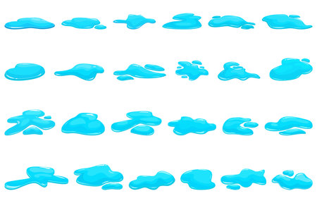 Water puddle icons set cartoon vector. Floor leak tears. Wash wet dropのイラスト素材