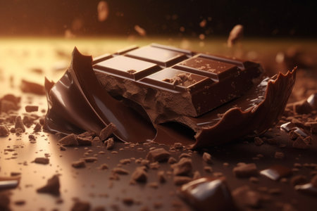 Broken chocolate bar. Cocoa sweet dessert dark snack. Generate Aiの素材
