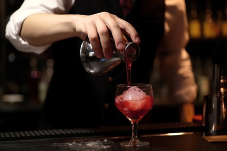Bartender making fresh red cocktail. Beverage night club alcohol bar. Generate Aiの素材