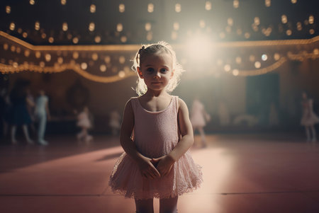 Cute child ballet theater. Little ballerina girl with pink and adorable dress. Generate AIの素材