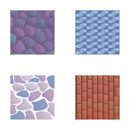Paving slab icons set cartoon vector. Colorful street tile. Pavement floor brickのイラスト素材