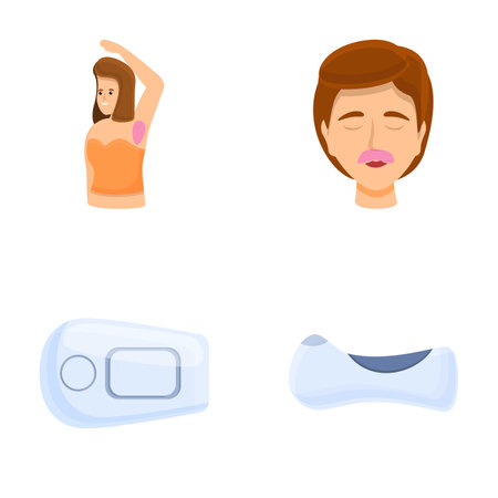 Home epilation icons set cartoon vector. Device for epilation hair follicle. Hair removal at homeのイラスト素材