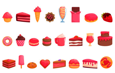 Confectionery valentine menu icons set cartoon vector. Sweet dessert. Cake cream muffinのイラスト素材