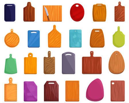 Chopping board icons set cartoon vector. Wooden cutting. Wood plank cutのイラスト素材