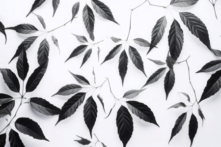 Natural black leaves background. Forest plant leaves dark backdrop. Generate aiの素材