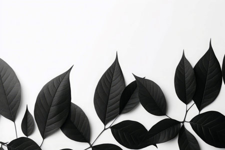 Black gloomy background. Botanical dusky somber botanical leafage backdrop. Generate aiの素材