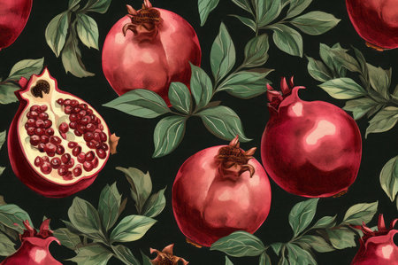 Red fruit picture. Beautiful painting with large berries black background. Generate AIの素材