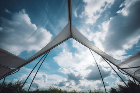 Garden tent view blue sky sunny day. Travel summer nature park grass. Generate Aiの素材