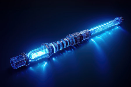 Blue lightsaber arm. Azure neon laser electric sword. Generate aiの素材