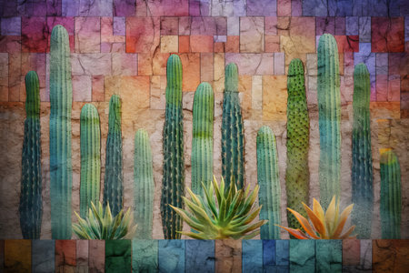 Wall mosaics cactuses. Originally and interesting decoration with exotic plants. Generate AIの素材