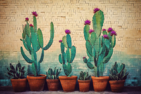 Exotic plants mosaics. Wonderful artwork with multicolored and originally tiles. Generate AIの素材