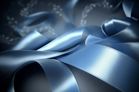 Blue silver ribbon background. Glossy elegant holiday magic band. Generate aiの素材