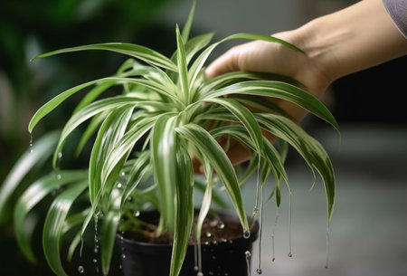 Cleaning indoor plant leaves. Domestic houseplant refreshing water routine. Generate aiの素材