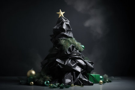Waste Christmas tree. Ecological pollution impact after holiday festive season. Generate aiの素材