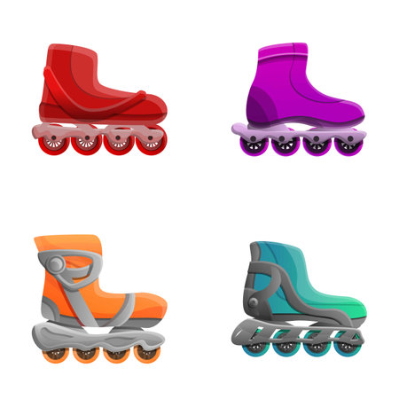 Roller shoes icons set cartoon vector. Colored roller skate shoes. Sport footgearのイラスト素材