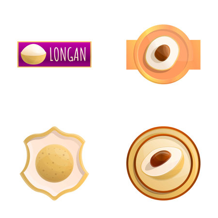 Ripe longan icons set cartoon vector. Tropical fruit. Healthy nutritionのイラスト素材