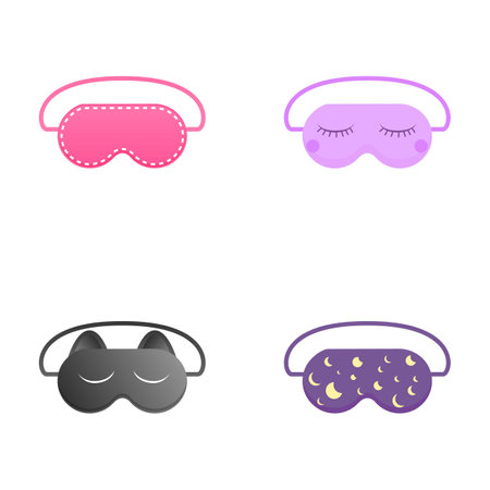 Blindfold icons set cartoon vector. Nightwear element for resting and relaxation. Sleep and night restのイラスト素材