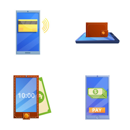 Digital wallet icons set cartoon vector. Financial transaction or money transfer. Money online, cashbackのイラスト素材