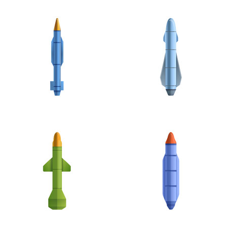 Combat rocket icons set cartoon vector. Military rocket weapon. Destruction equipment for defenseのイラスト素材