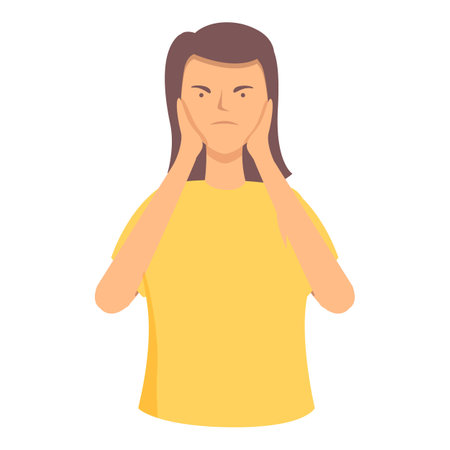 Sad woman toothache icon cartoon vector. Cavity teeth problem. Patient manのイラスト素材