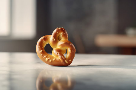 Closeup pretzel salt. Twisted and delicious salted bagel with node. Generate AIの素材