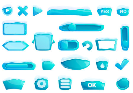 Gui elements snow icons set cartoon vector. Winter game. Button arrowのイラスト素材