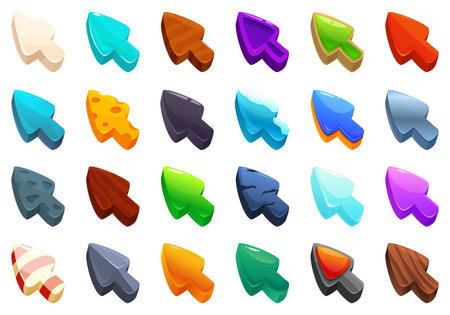 Game ui arrow icons set cartoon vector. Mouse cursor. Play pointerのイラスト素材
