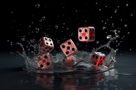 Dice black points falling water. Bubble motion play chance luck. Generate Aiの素材