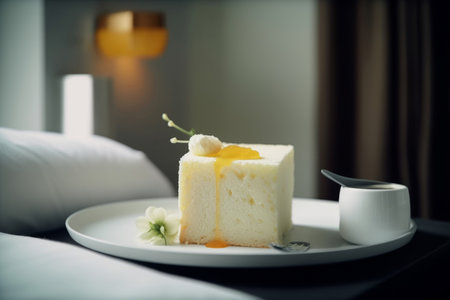 Freshly chiffon cake soft pastry. Table sugar tasty sweet cuisine. Generate Aiの素材