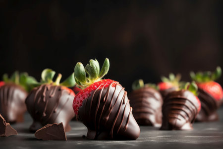 Chocolate covered strawberries candy dessert. Luxury dipped summer fruits in dark chocolate. Generate aiの素材