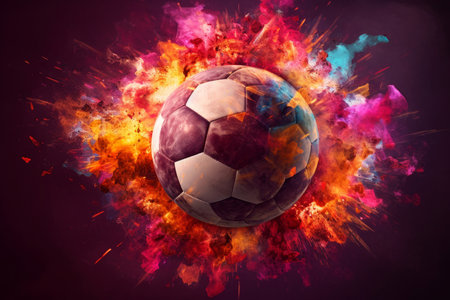 Image football explosion colors. Imaginative and multicolored sphere. Generate AIの素材