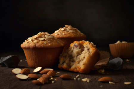 Gluten free almond muffins. Delicious and sugary pastry with tasty nuts. Generate AIの素材