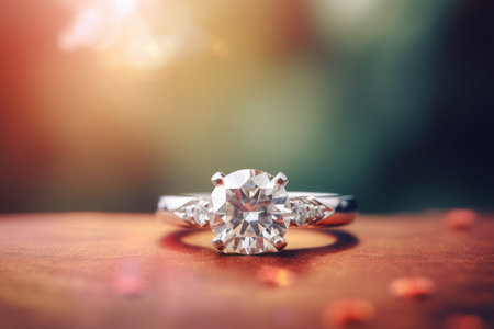 Diamond engagement romantic ring. Glittering gemstone crystal love proposal jewelry. Generate aiの素材